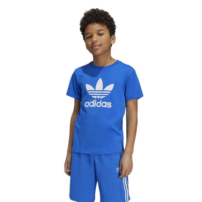Blue - Side - Adidas Childrens-Kids Trefoil Cotton T-Shirt