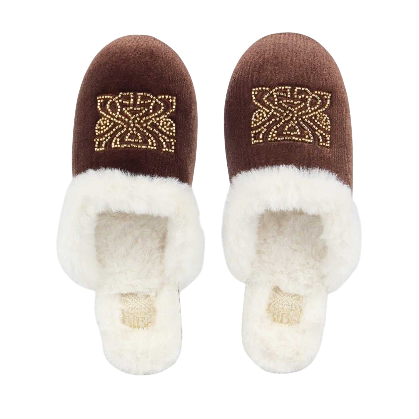 Brown - Side - Biba Womens-Ladies Embroidered Mules