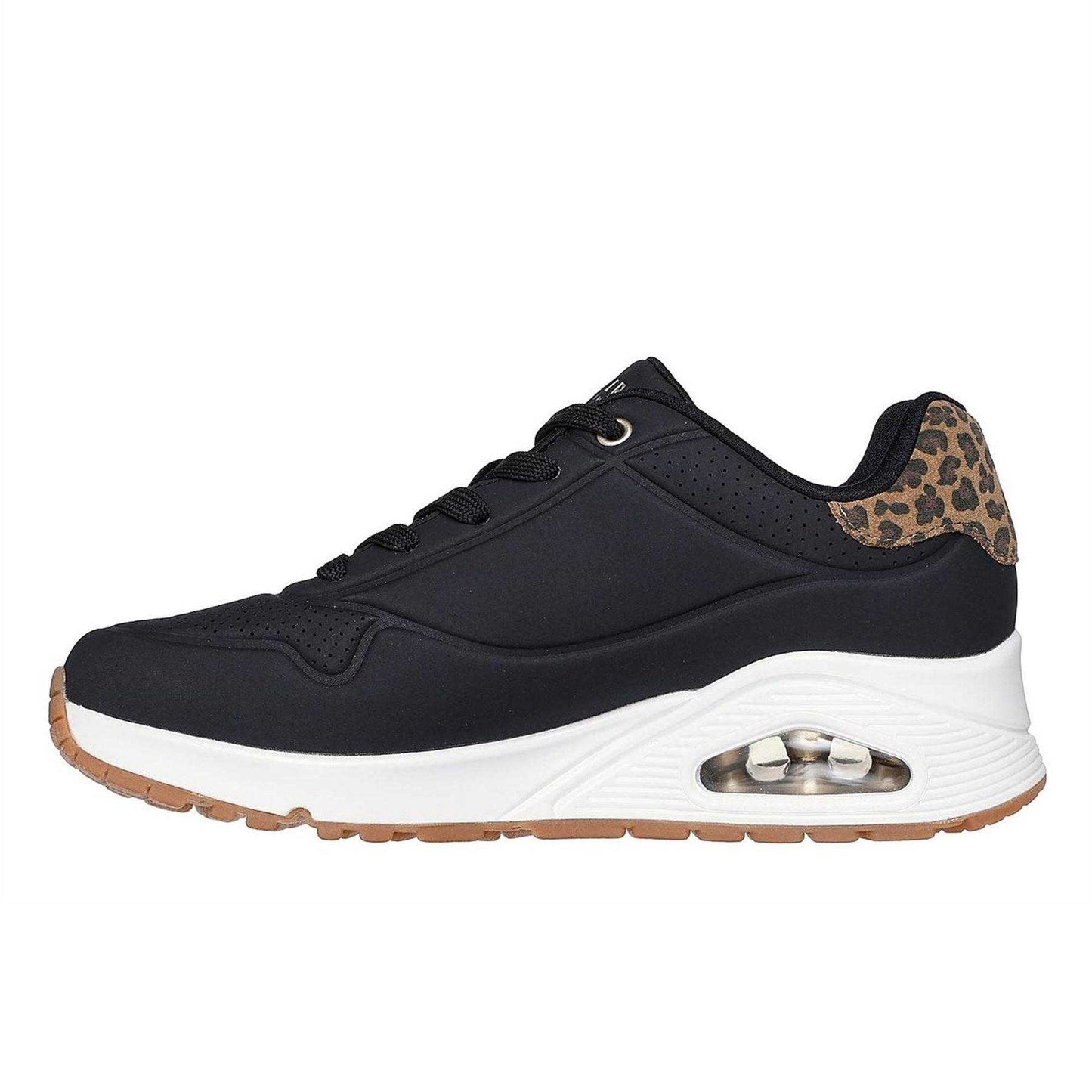 Black - Back - Skechers Womens-Ladies Uno Stand On Air Leopard Print Trainers