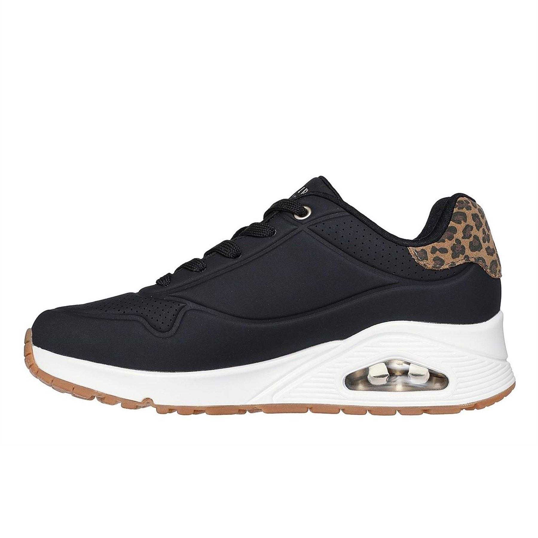 Black - Back - Skechers Womens-Ladies Uno Stand On Air Leopard Print Trainers