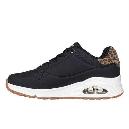 Black - Back - Skechers Womens-Ladies Uno Stand On Air Leopard Print Trainers