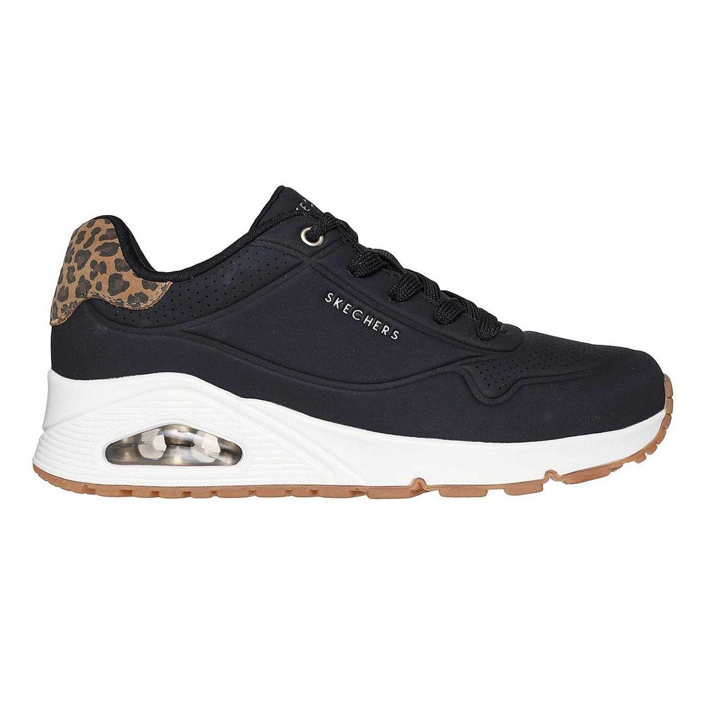 Black - Side - Skechers Womens-Ladies Uno Stand On Air Leopard Print Trainers
