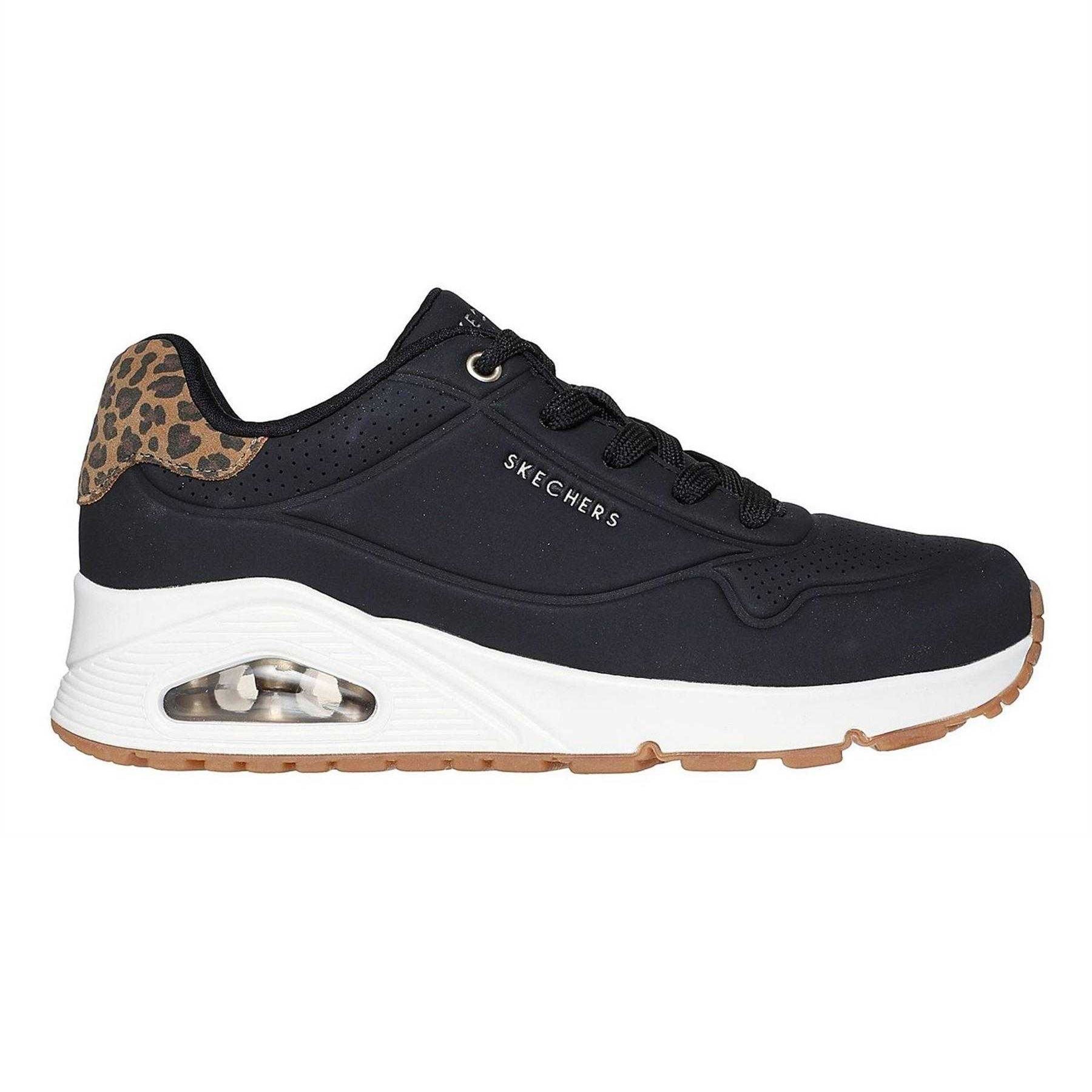 Black - Side - Skechers Womens-Ladies Uno Stand On Air Leopard Print Trainers