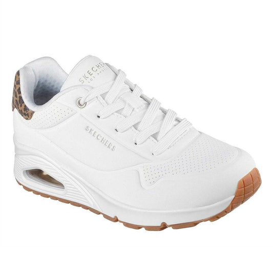 White - Front - Skechers Womens-Ladies Uno Stand On Air Leopard Print Trainers