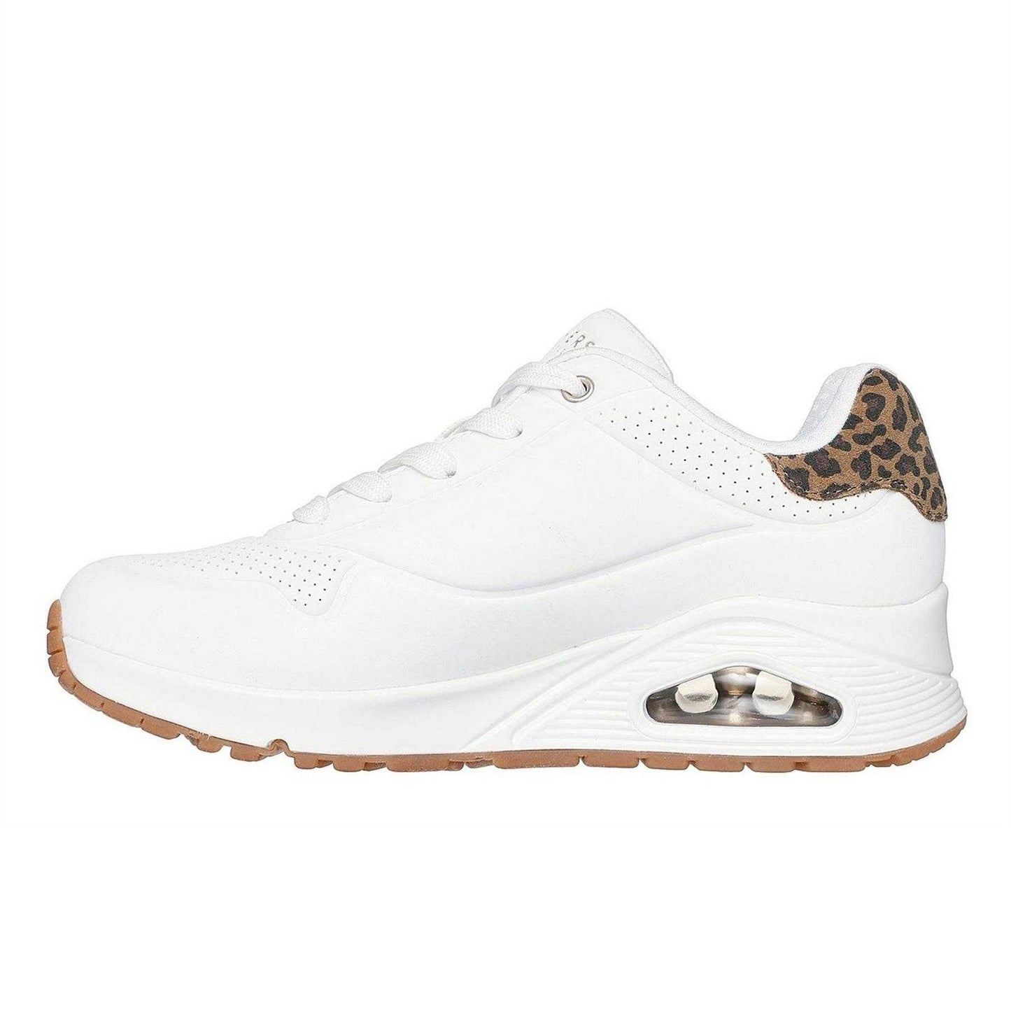 White - Back - Skechers Womens-Ladies Uno Stand On Air Leopard Print Trainers