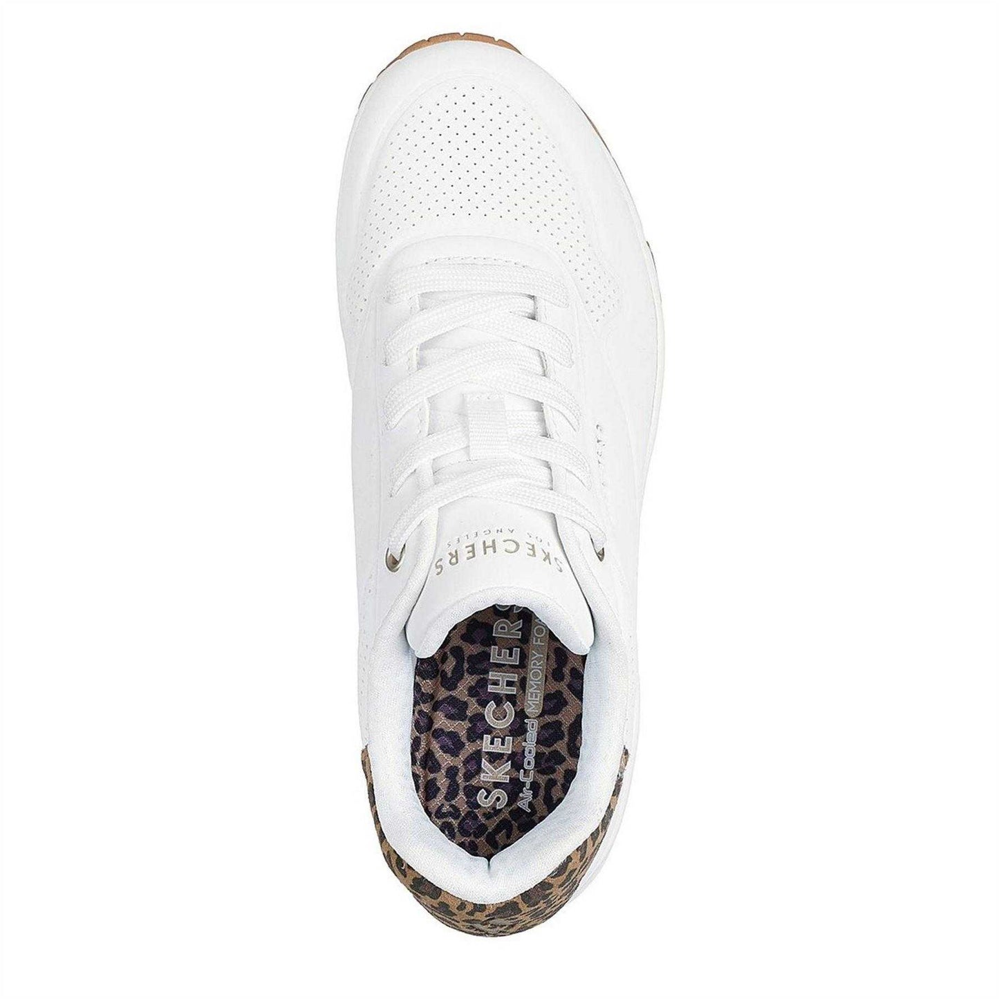 White - Lifestyle - Skechers Womens-Ladies Uno Stand On Air Leopard Print Trainers