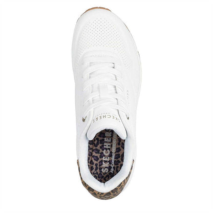 White - Lifestyle - Skechers Womens-Ladies Uno Stand On Air Leopard Print Trainers