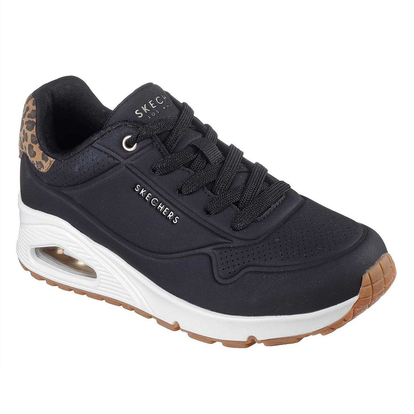 Black - Front - Skechers Womens-Ladies Uno Stand On Air Leopard Print Trainers