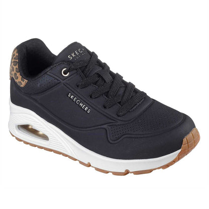 Black - Front - Skechers Womens-Ladies Uno Stand On Air Leopard Print Trainers
