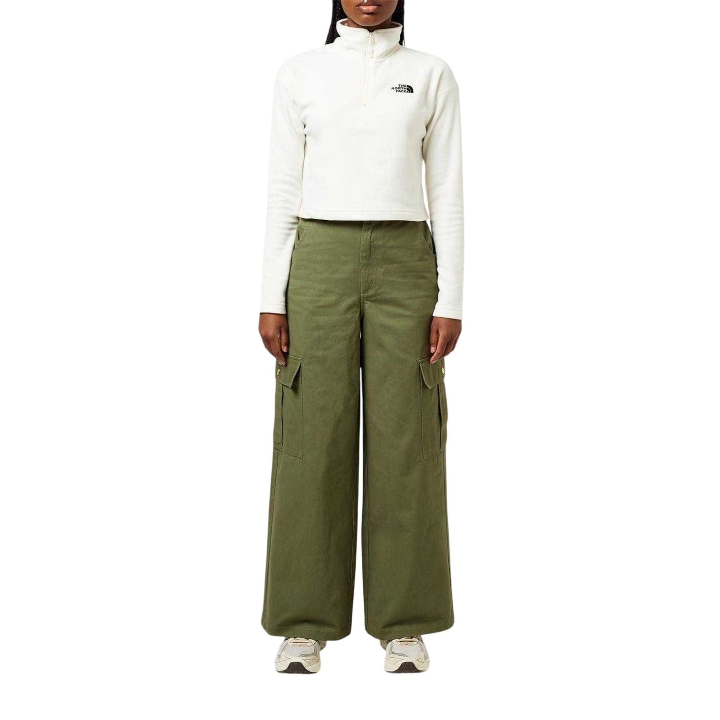 White - Side - The North Face Womens-Ladies 100 Glacier Cropped Fleece Top