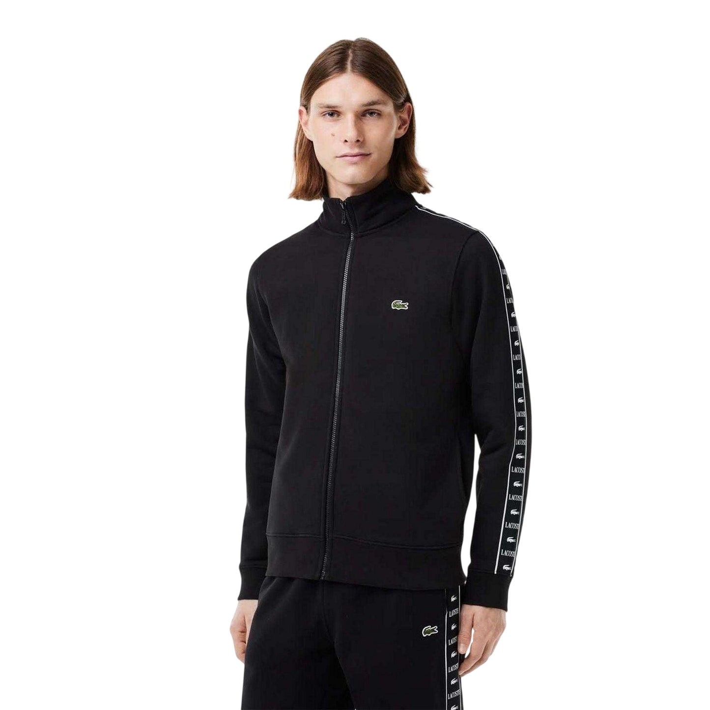 Black - Side - Lacoste Mens Stripe Full Zip Sweatshirt