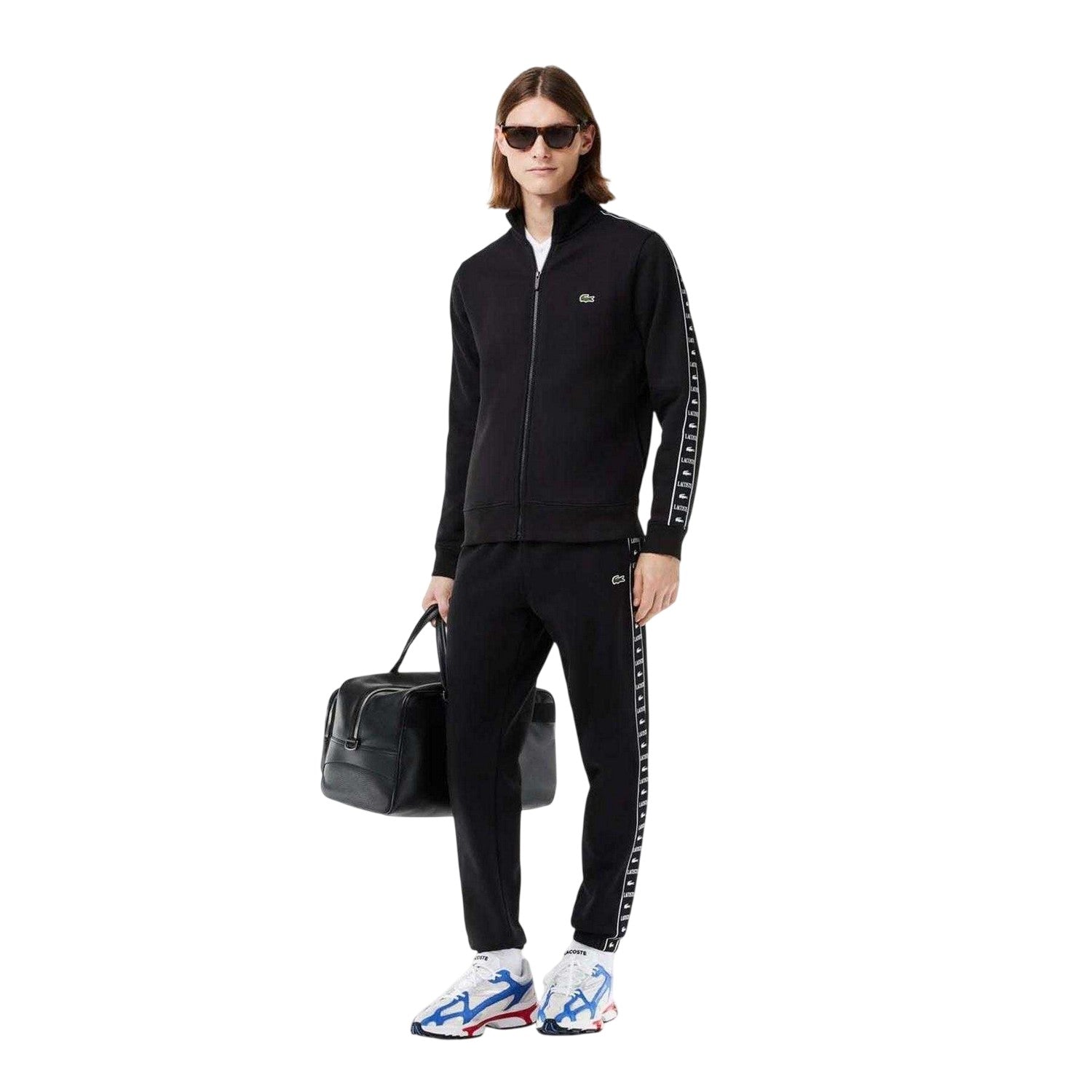Black - Lifestyle - Lacoste Mens Stripe Full Zip Sweatshirt