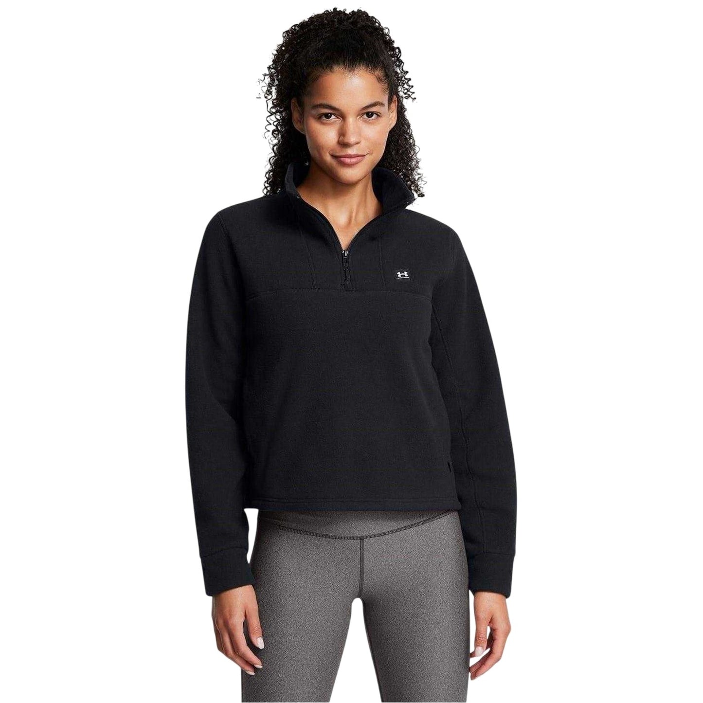 Black - Side - Under Armour Womens-Ladies Expanse Zip Neck Long-Sleeved Sweatshirt