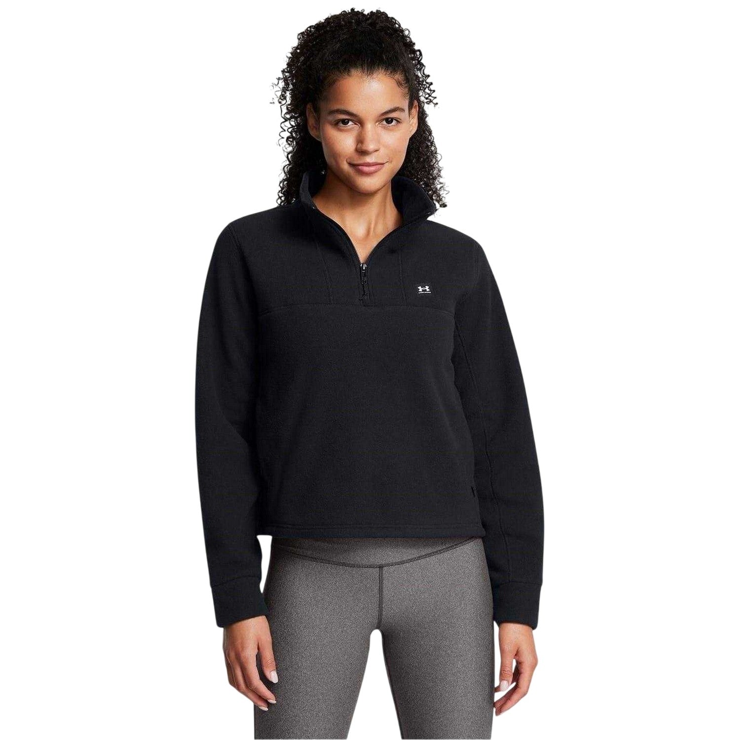 Black - Side - Under Armour Womens-Ladies Expanse Zip Neck Long-Sleeved Sweatshirt
