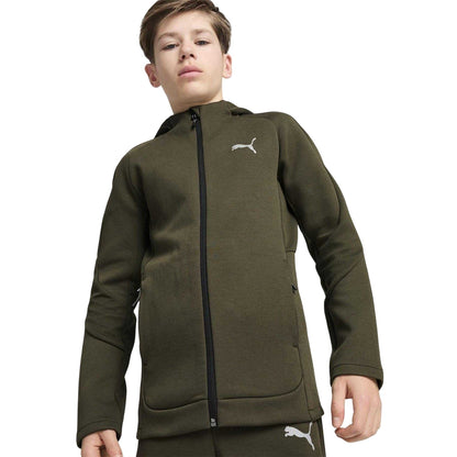 Dark Olive - Side - Puma Childrens-Kids Evostripe Full Zip Hoodie
