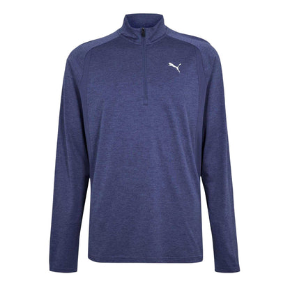 Blue Heather - Front - Puma Mens Performance Quarter Zip Tailored Long-Sleeved Top