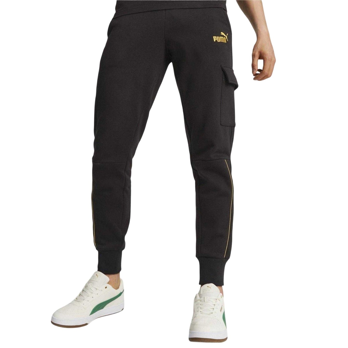 Puma Black - Side - Puma Mens Logo Regular Cargo Jogging Bottoms