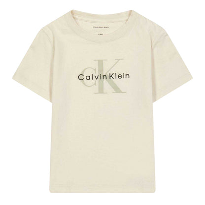 Whitecap Grey - Front - Calvin Klein Childrens-Kids Monogram Short-Sleeved T-Shirt