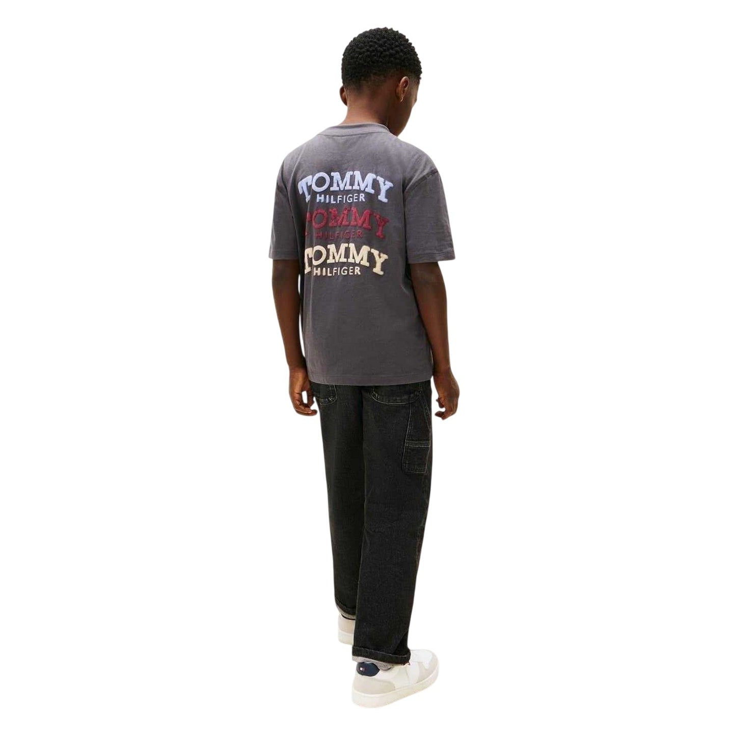 Washed Black - Back - Tommy Hilfiger Childrens-Kids Embroidered Logo Crew Neck T-Shirt
