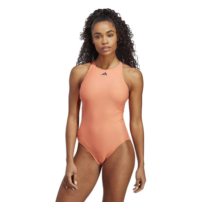 Coral-Navy - Pack Shot - Adidas Womens-Ladies Taped One Piece Swimsuit