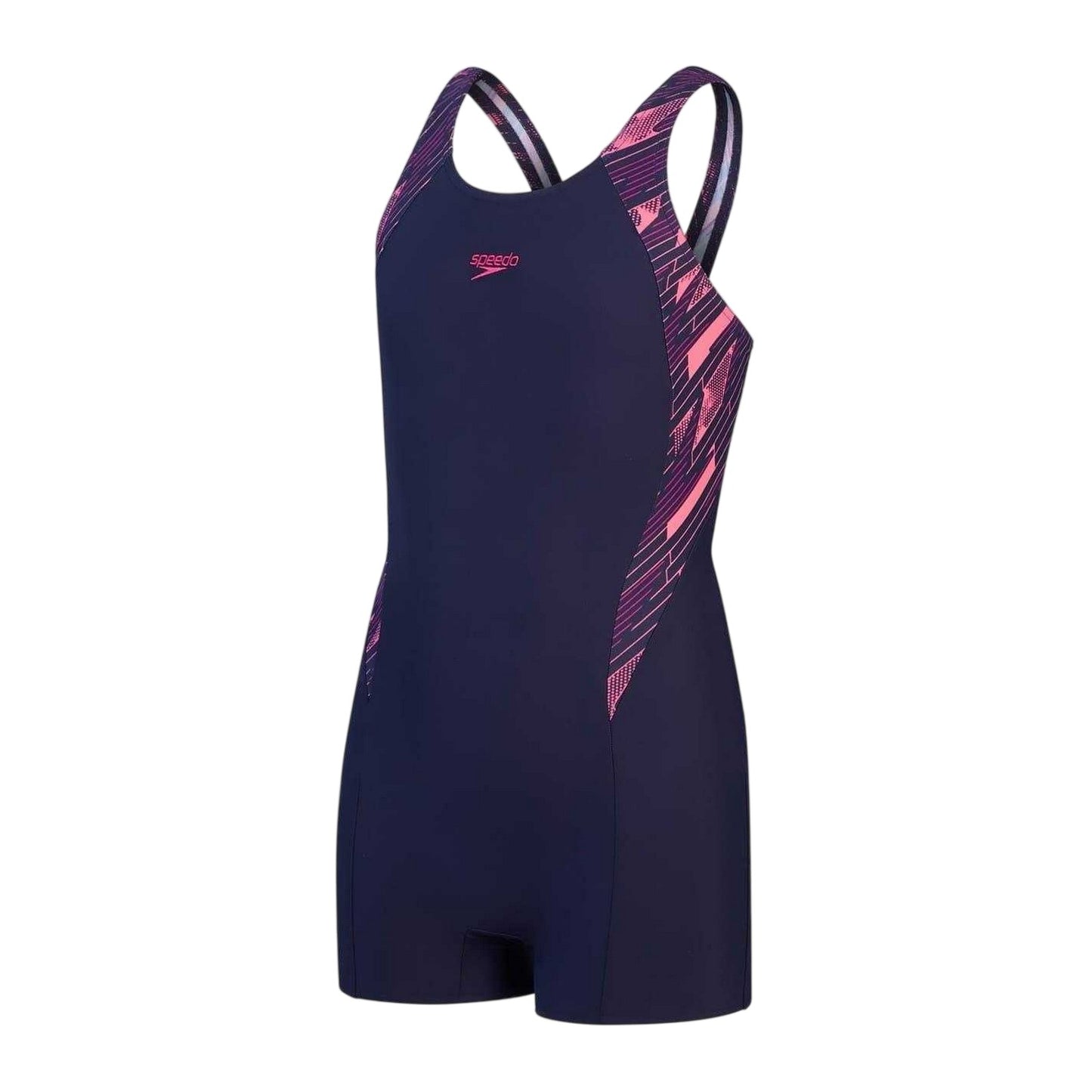 Sporty Navy-Fandango Pink - Front - Speedo Girls Hyperboom Splice Legsuit