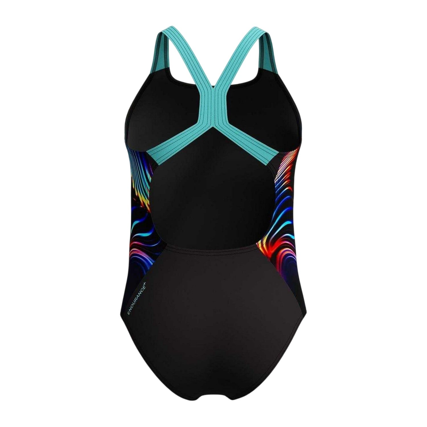 Black-Multicoloured - Back - Speedo Girls Digital Print Powerback One Piece Swimsuit