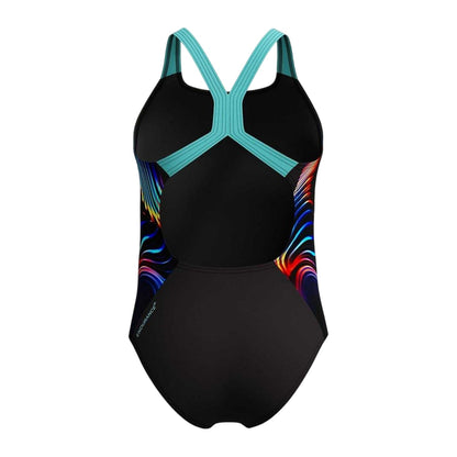 Black-Multicoloured - Back - Speedo Girls Digital Print Powerback One Piece Swimsuit