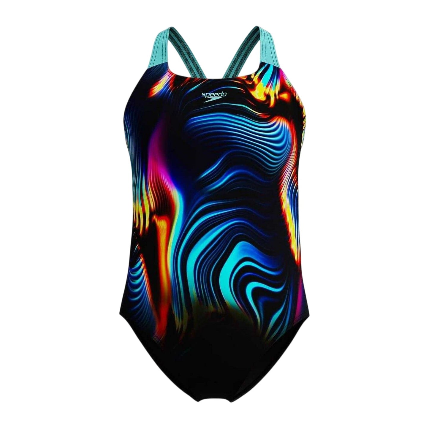Black-Multicoloured - Front - Speedo Girls Digital Print Powerback One Piece Swimsuit