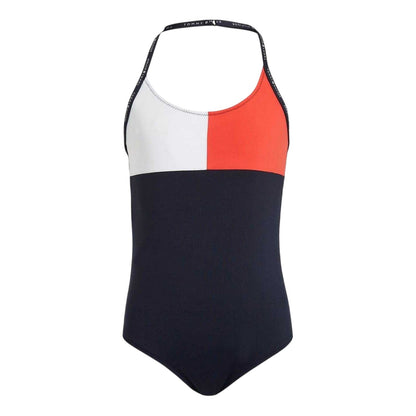 Desert Sky-Red-White - Front - Tommy Hilfiger Girls Colour Block One Piece Swimsuit