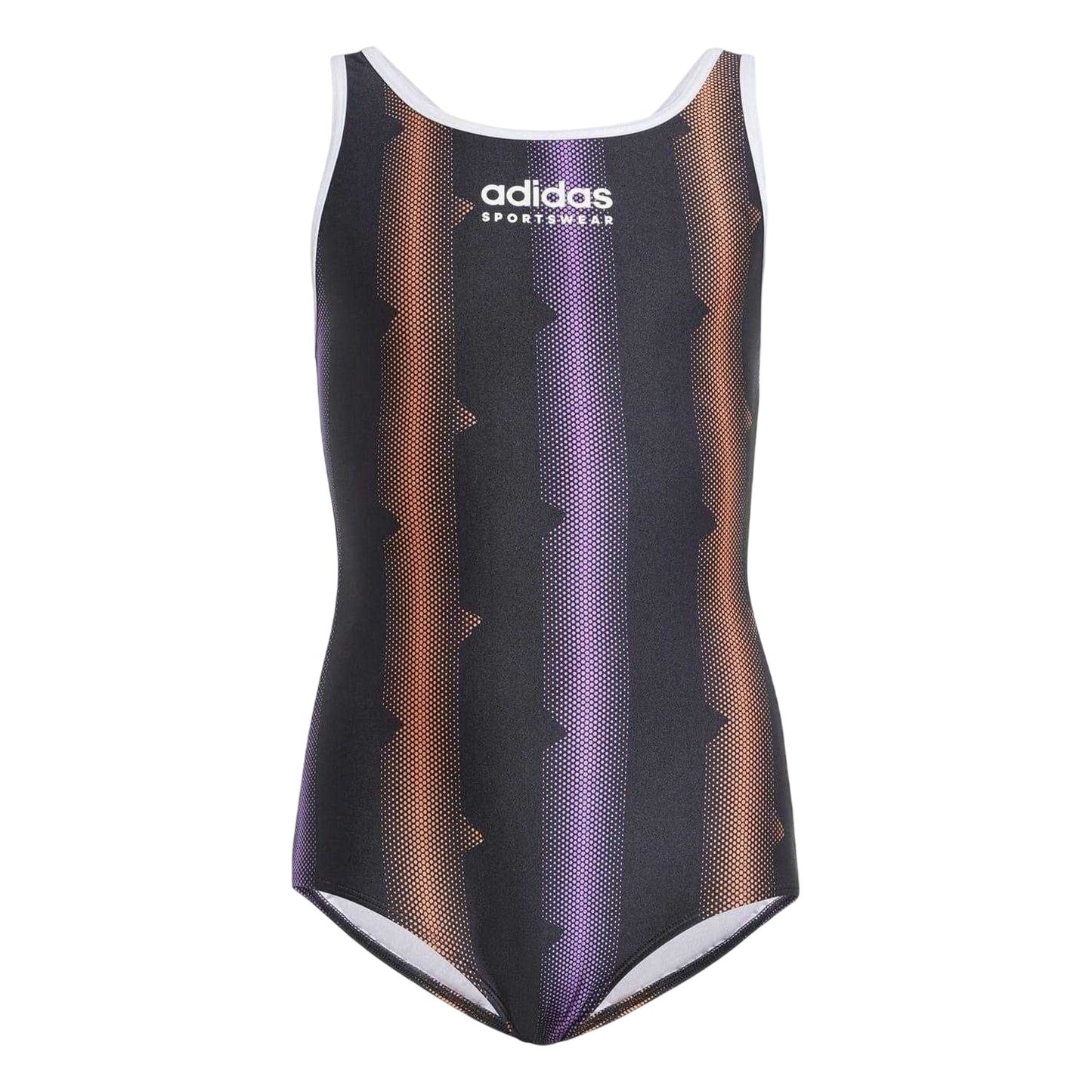Black-White - Front - Adidas Girls Tiro One Piece Swimsuit