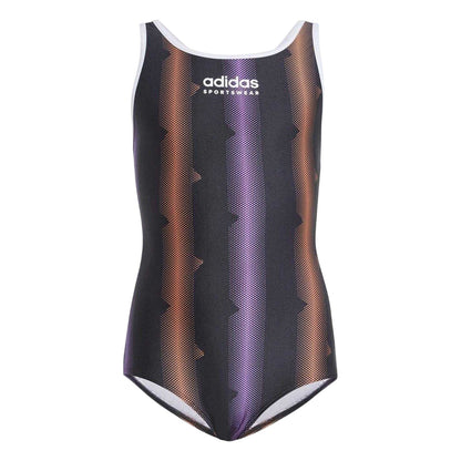 Black-White - Front - Adidas Girls Tiro One Piece Swimsuit