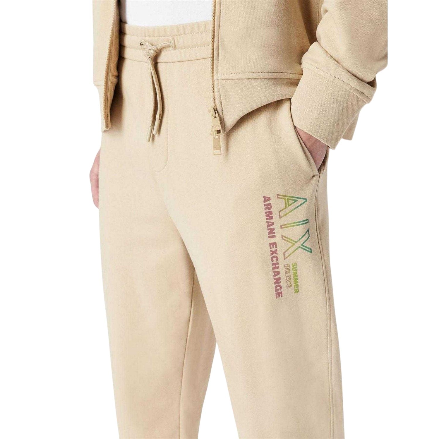 Beige - Side - Armani Exchange Mens Cotton Logo Trousers