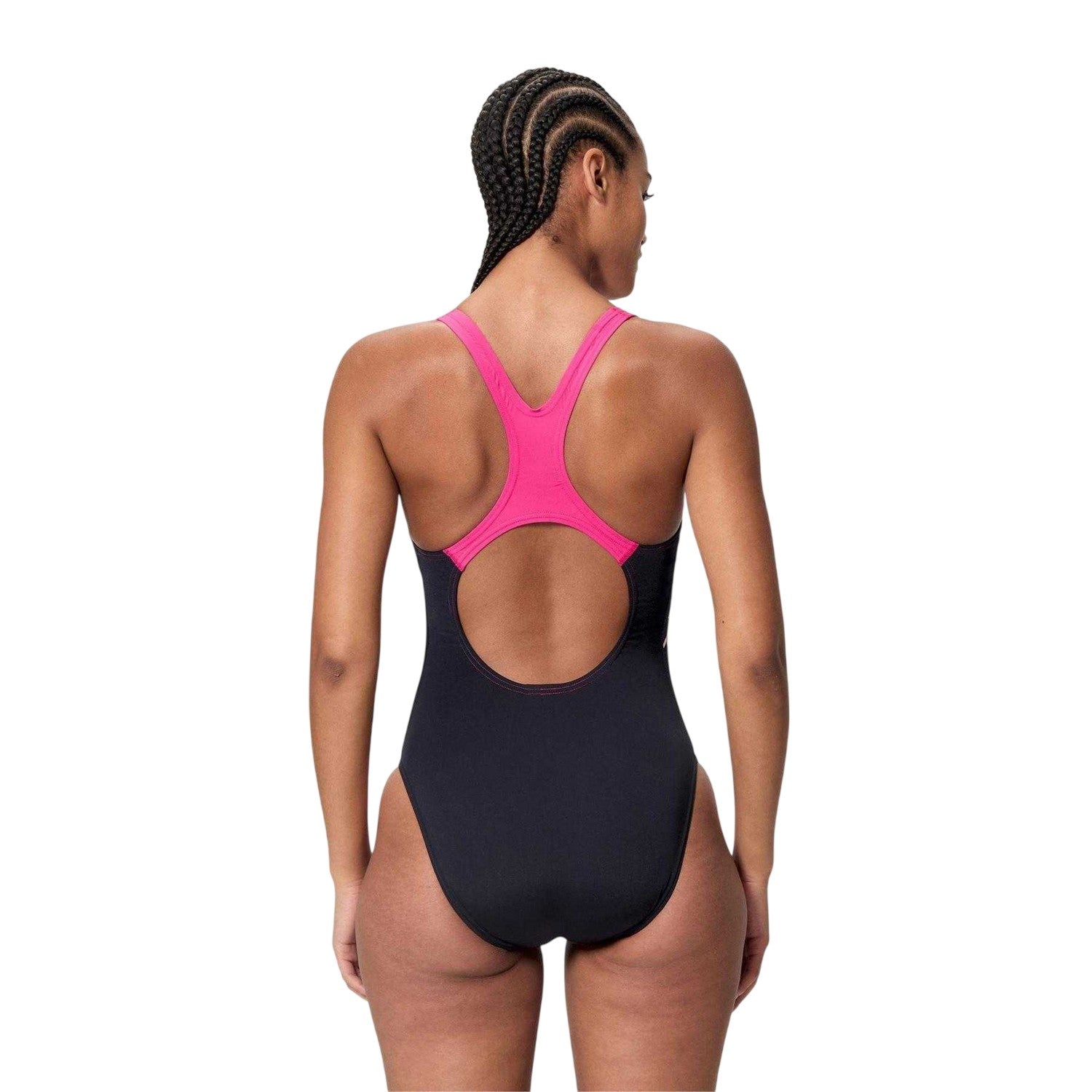 Anthracite-Pink - Back - Speedo Womens-Ladies Medalist Logo One Piece Swimsuit