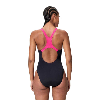 Anthracite-Pink - Back - Speedo Womens-Ladies Medalist Logo One Piece Swimsuit