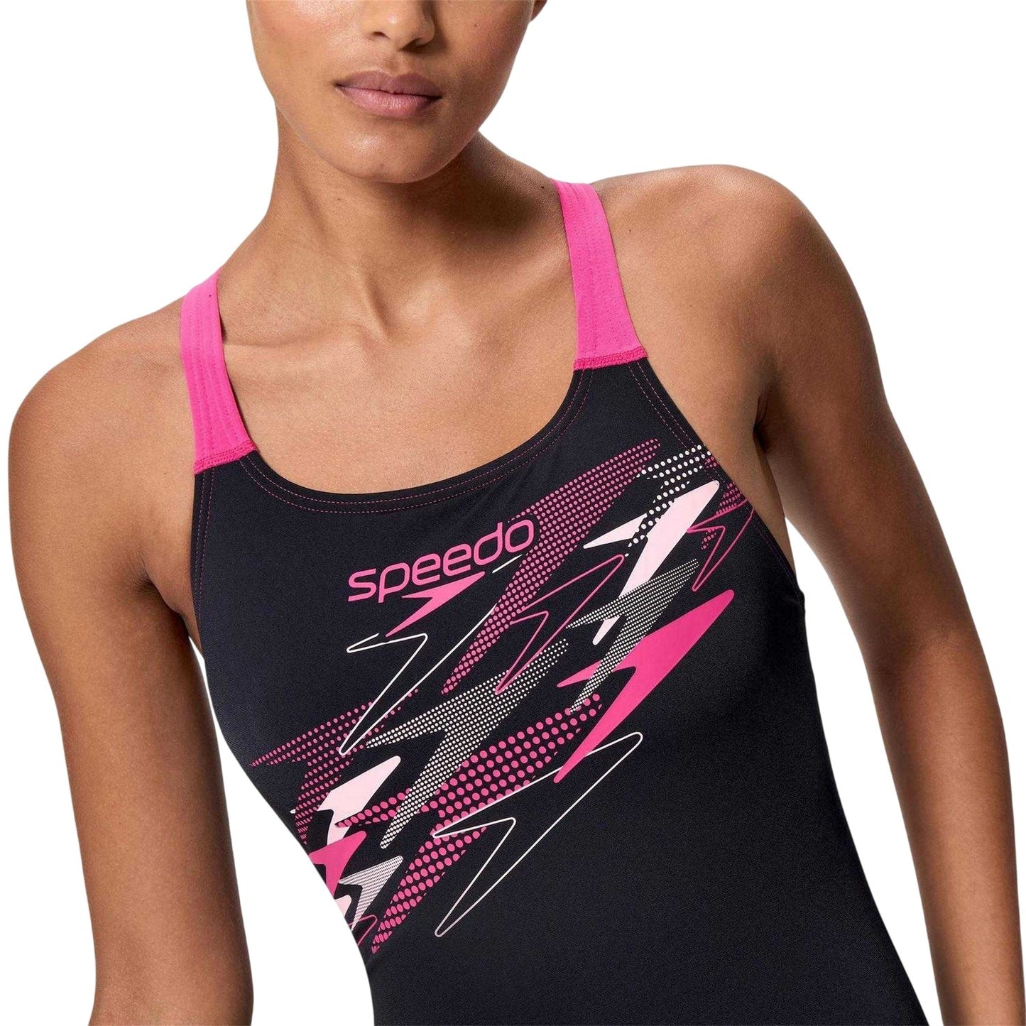 Anthracite-Pink - Side - Speedo Womens-Ladies Medalist Logo One Piece Swimsuit