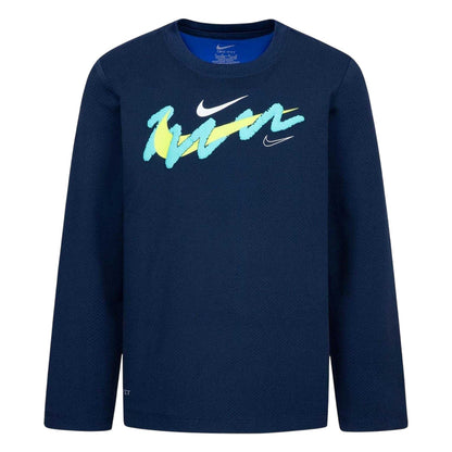 Navy - Front - Nike Boys Swoosh Long-Sleeved T-Shirt