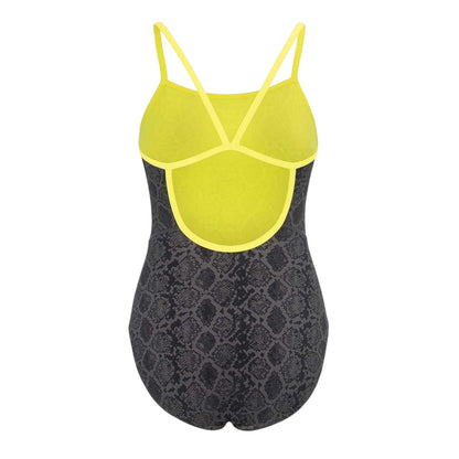 Black-Green - Back - Slazenger Womens-Ladies Snakeskin Textured One Piece Swimsuit