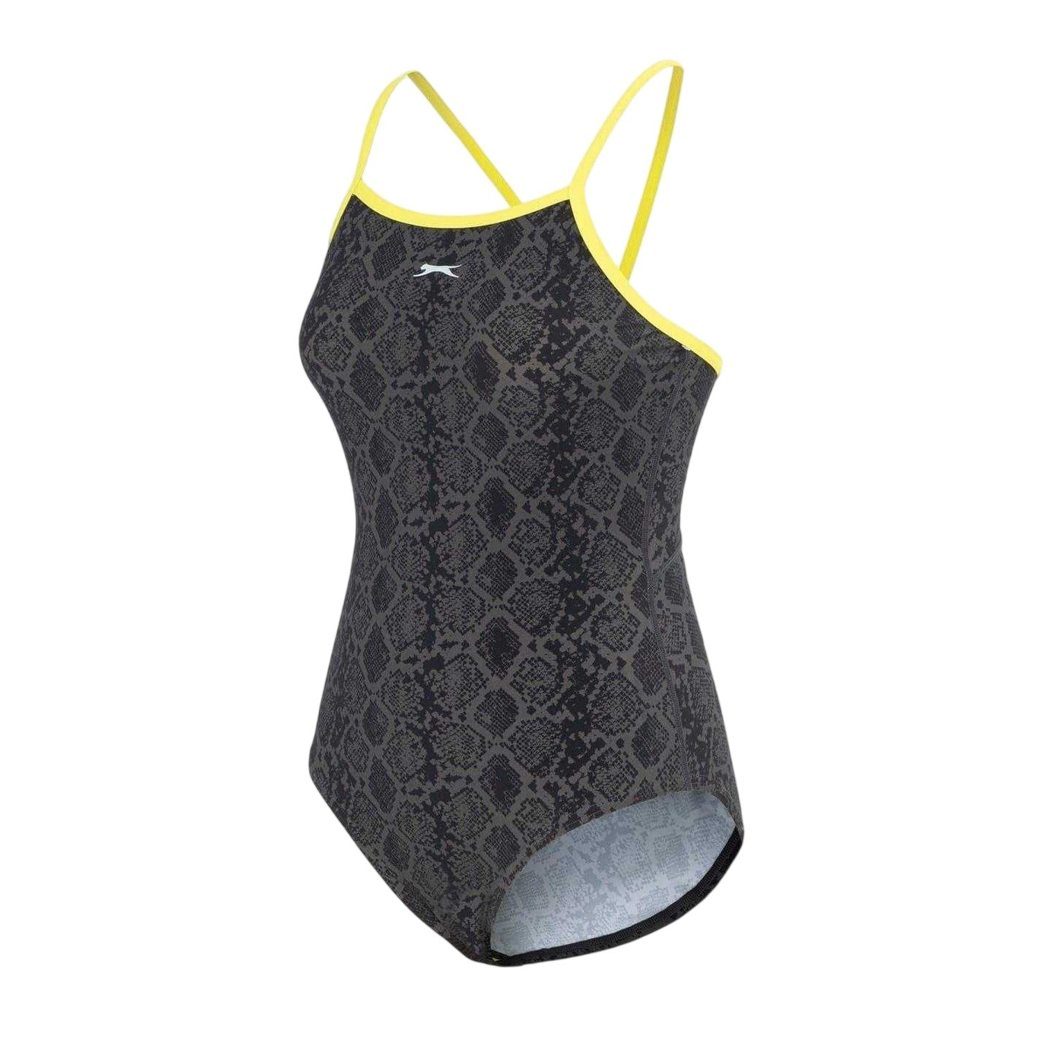 Black-Green - Side - Slazenger Womens-Ladies Snakeskin Textured One Piece Swimsuit