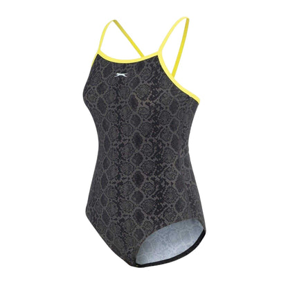 Black-Green - Side - Slazenger Womens-Ladies Snakeskin Textured One Piece Swimsuit