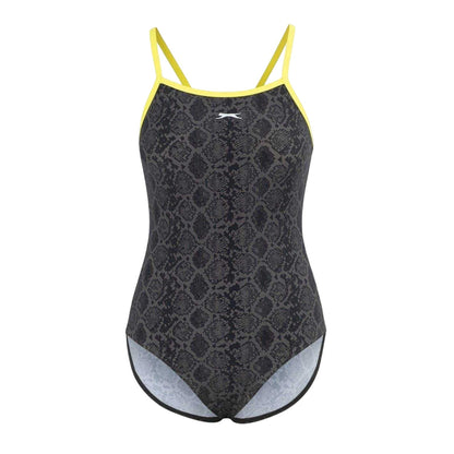 Black-Green - Front - Slazenger Womens-Ladies Snakeskin Textured One Piece Swimsuit