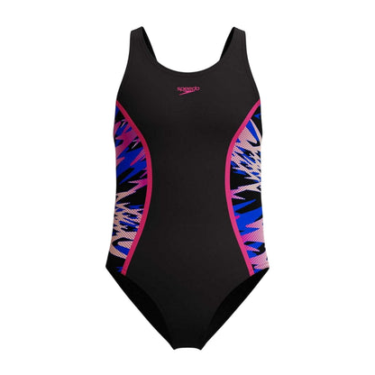 Anthracite-Pink - Front - Speedo Girls Hyperboom Patterned One Piece Swimsuit