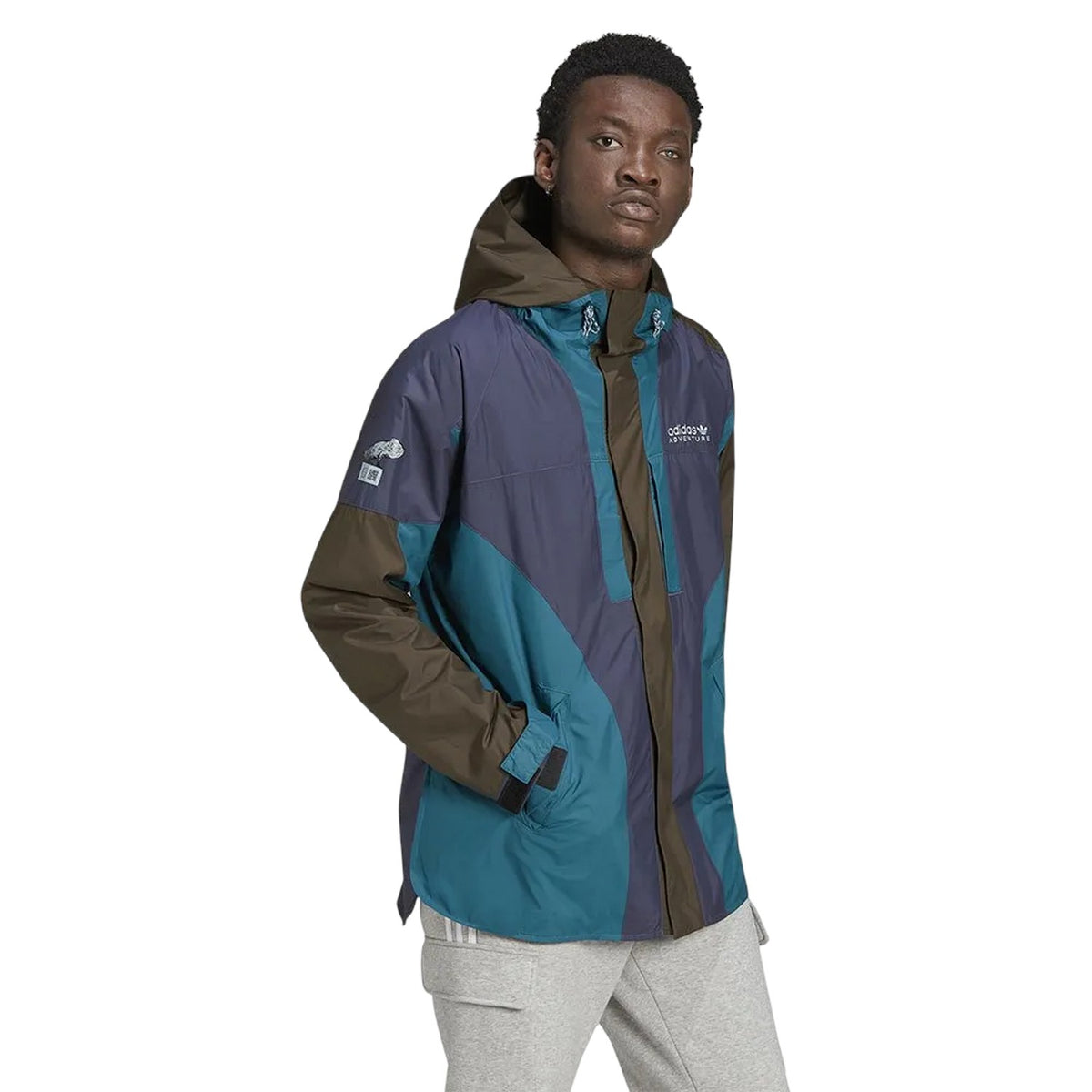 Dark Navy-Brown-Teal - Side - Adidas Mens Colour Block Logo Jacket