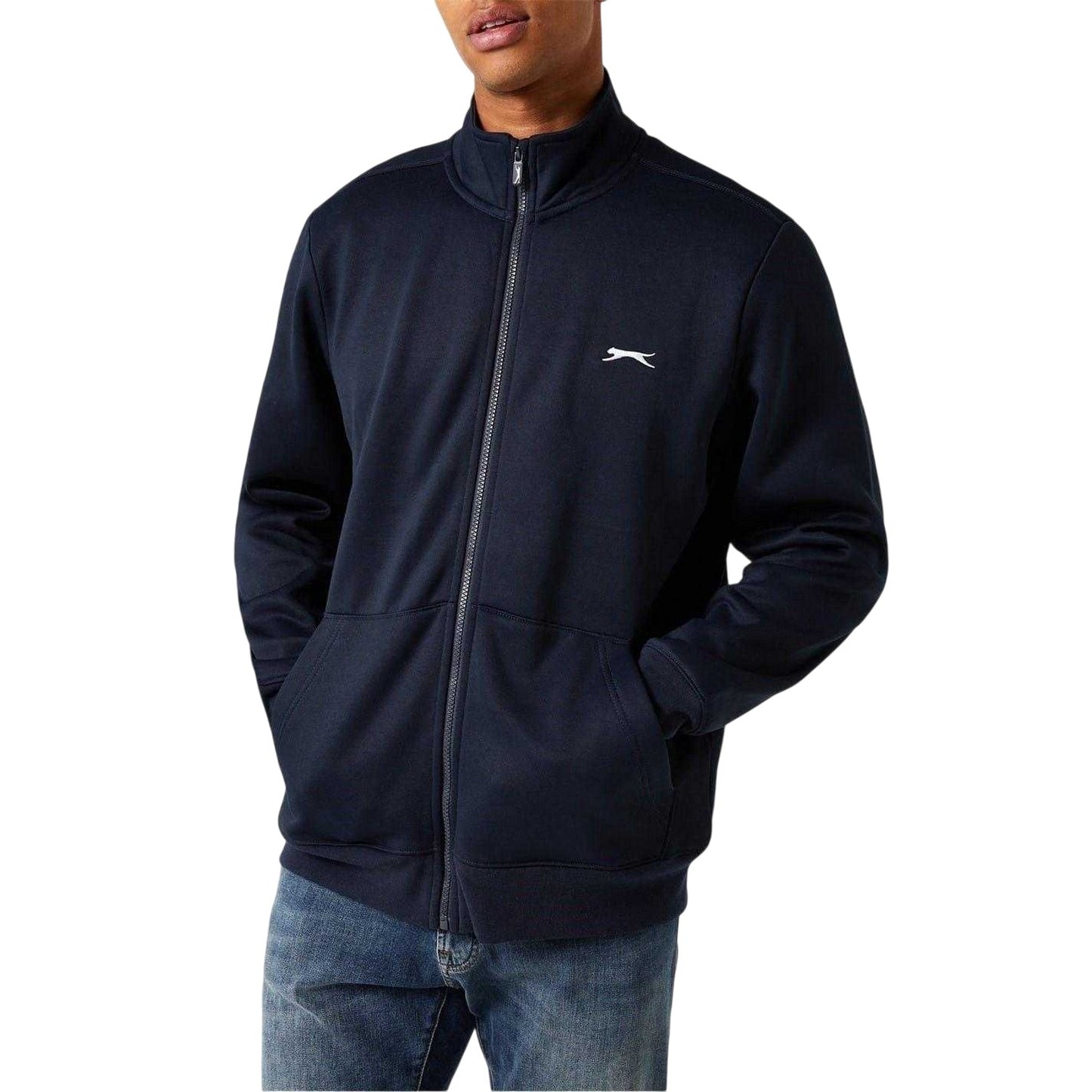 Navy - Side - Slazenger Mens Logo Polycotton Full Zip Jacket