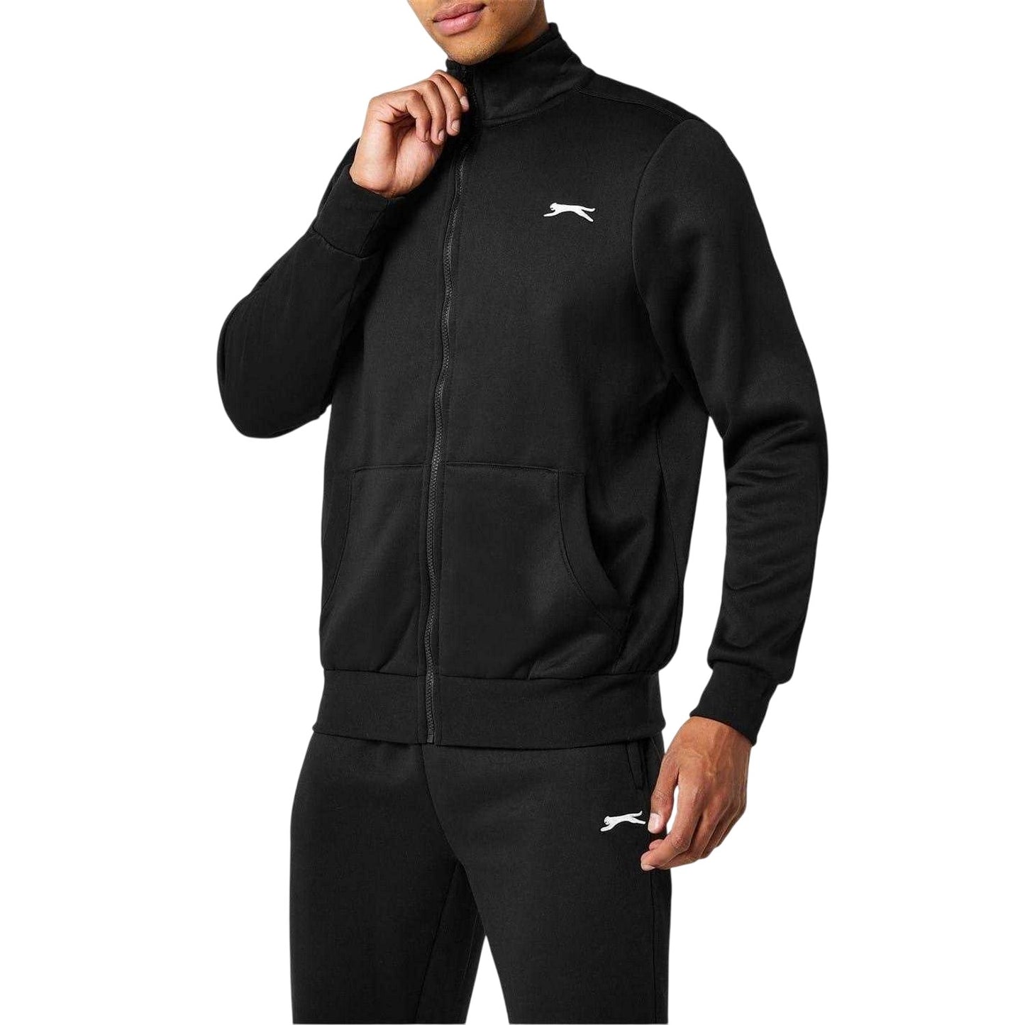 Black - Side - Slazenger Mens Logo Polycotton Full Zip Jacket