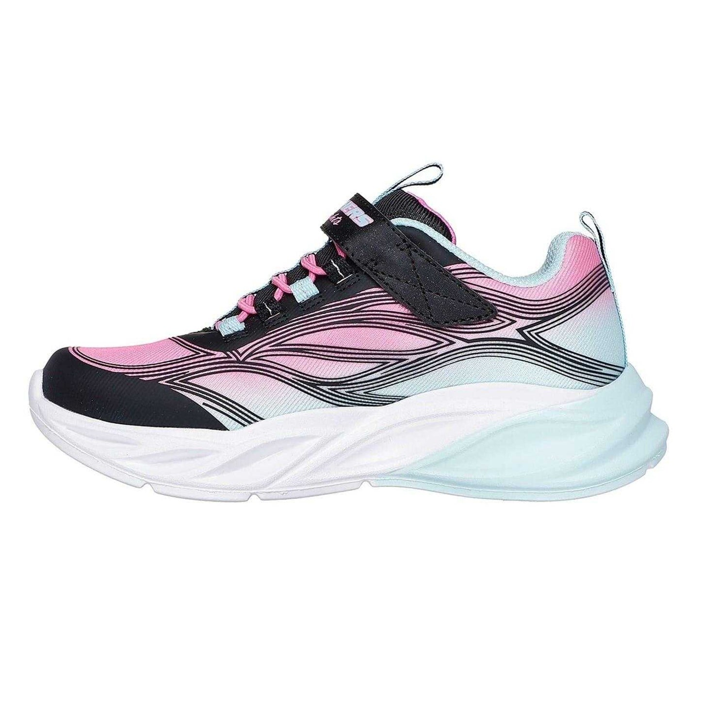 Black-Pink - Back - Skechers Childrens-Kids S-Lights Cosmic Glow Leather Trainers