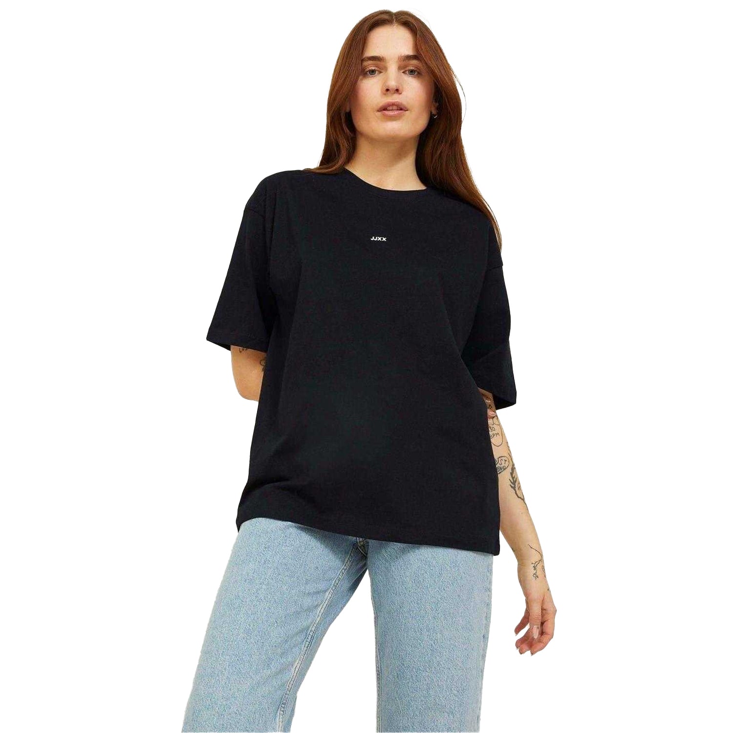 Black - Side - JJXX Womens-Ladies Logo Loose T-Shirt