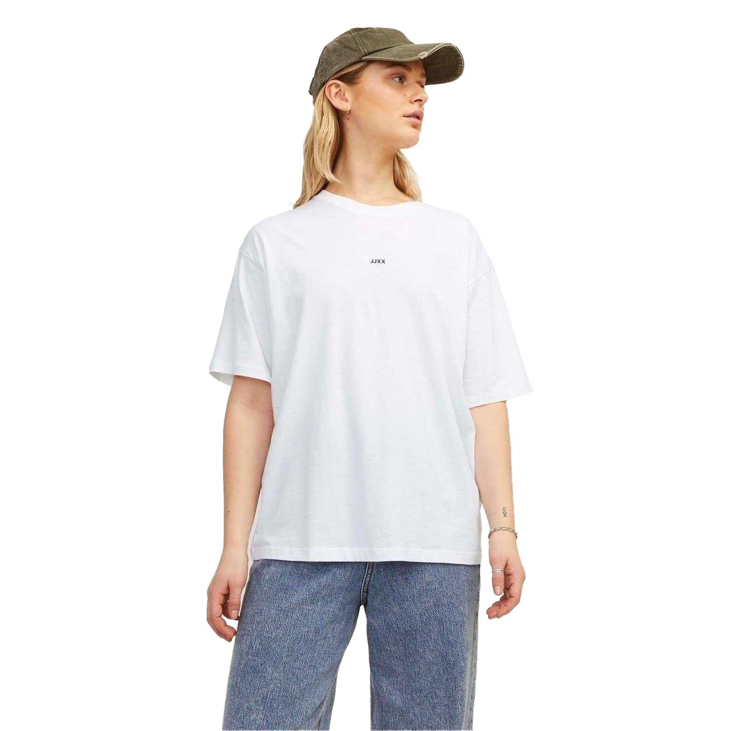 Bright White - Side - JJXX Womens-Ladies Logo Loose T-Shirt