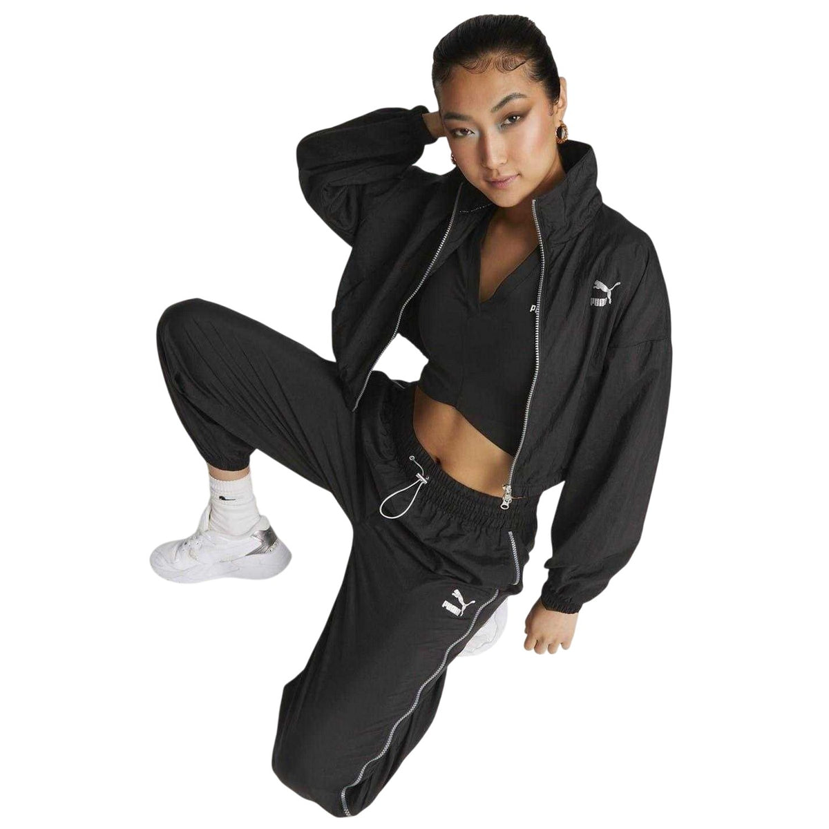 Black - Lifestyle - Puma Womens-Ladies Sportstyle Classic V Neck Crop T-Shirt