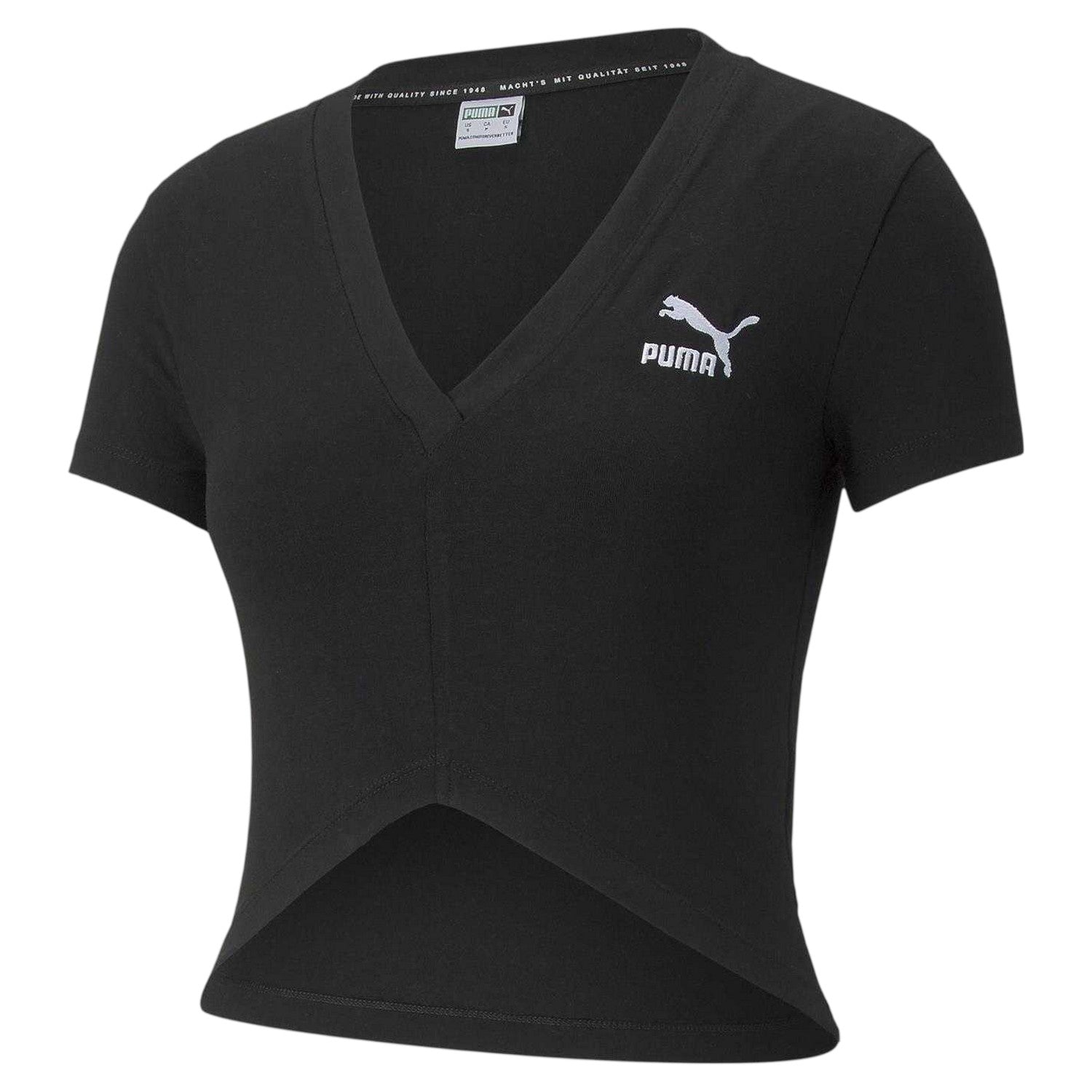 Black - Front - Puma Womens-Ladies Sportstyle Classic V Neck Crop T-Shirt