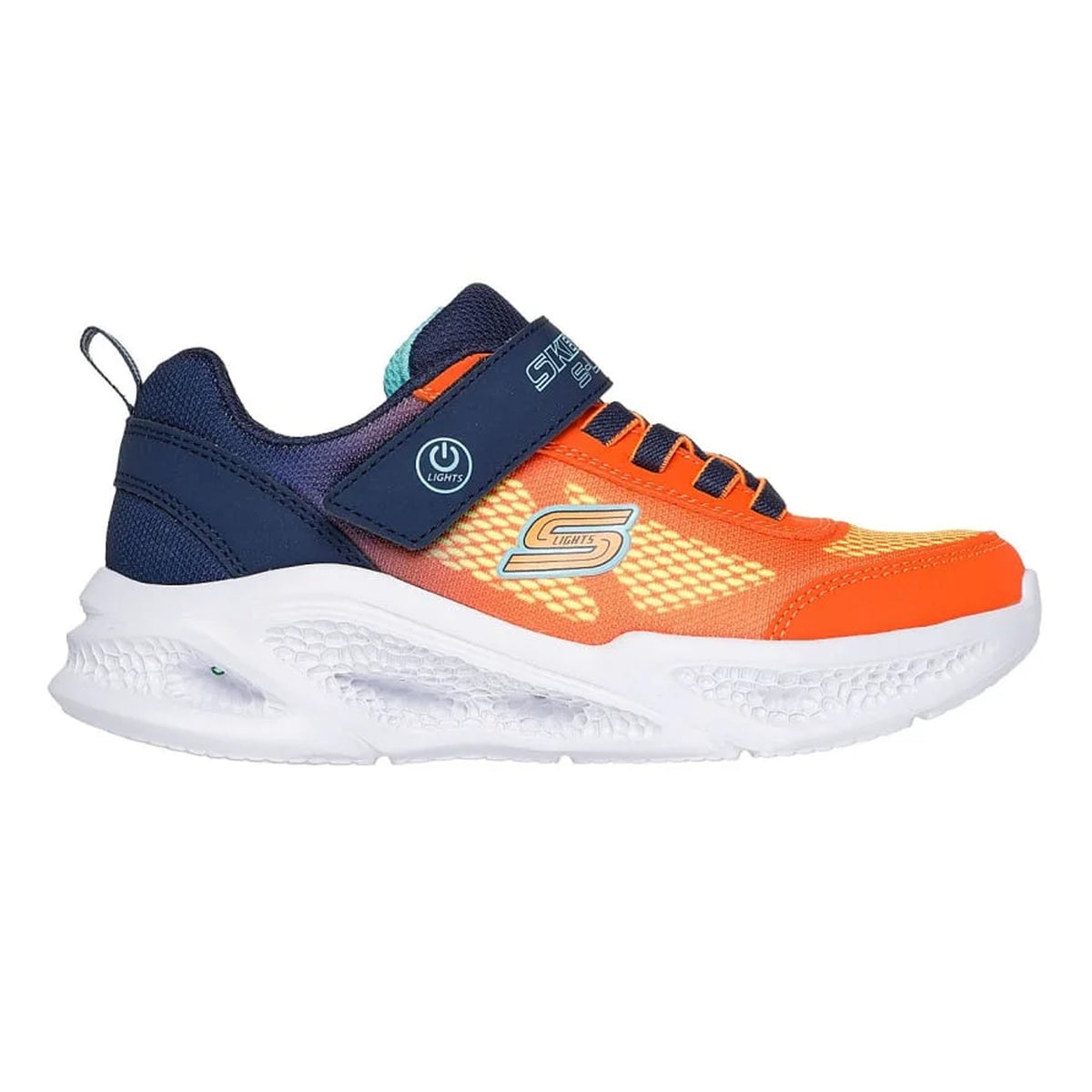 Orange-Navy - Front - Skechers Boys S Lights Flex-Glow Bolt Leather Trainers